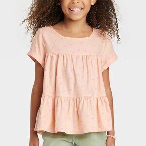 Cat & Jack Girls' Short Sleeve Tiered Woven Shirt - XL
